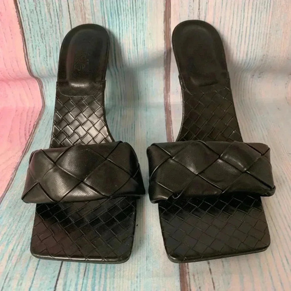 Black charlotte russe open toe slip on high heel sandals square toe - Picture 4 of 9